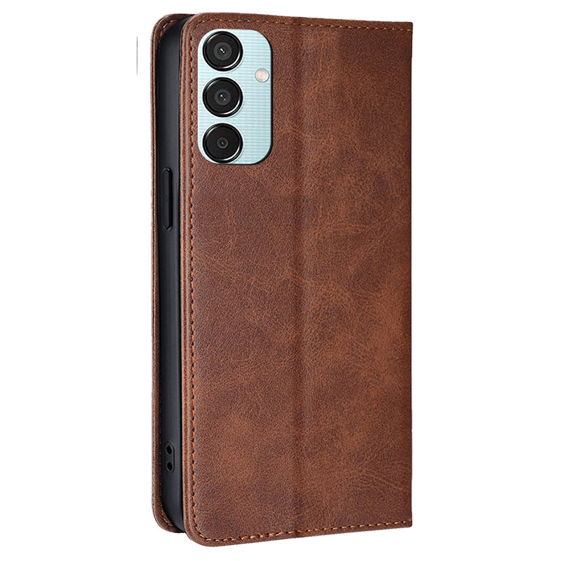 For Samsung Galaxy M15 5G Case PU Leather Calf Texture Phone Wallet Cover - Brown