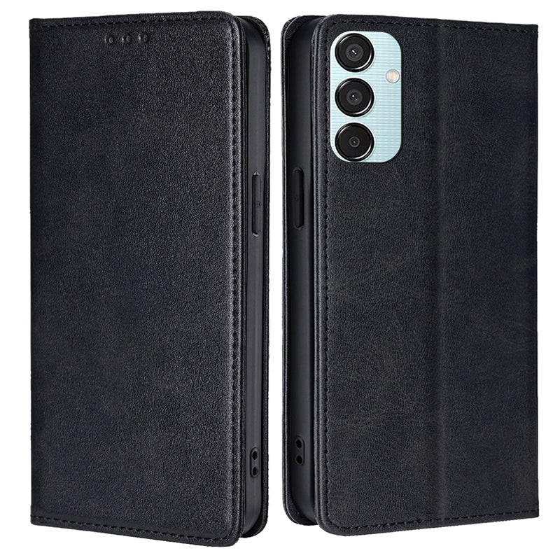 For Samsung Galaxy M15 5G Case PU Leather Calf Texture Phone Wallet Cover - Black