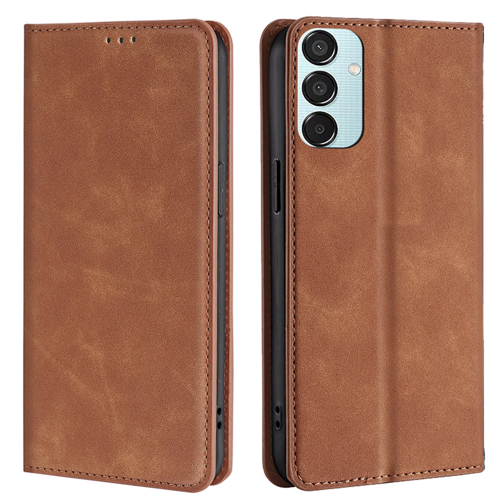 For Samsung Galaxy M15 5G Case Anti-drop Stand Card Holder PU Leather Phone Cover - Light Brown