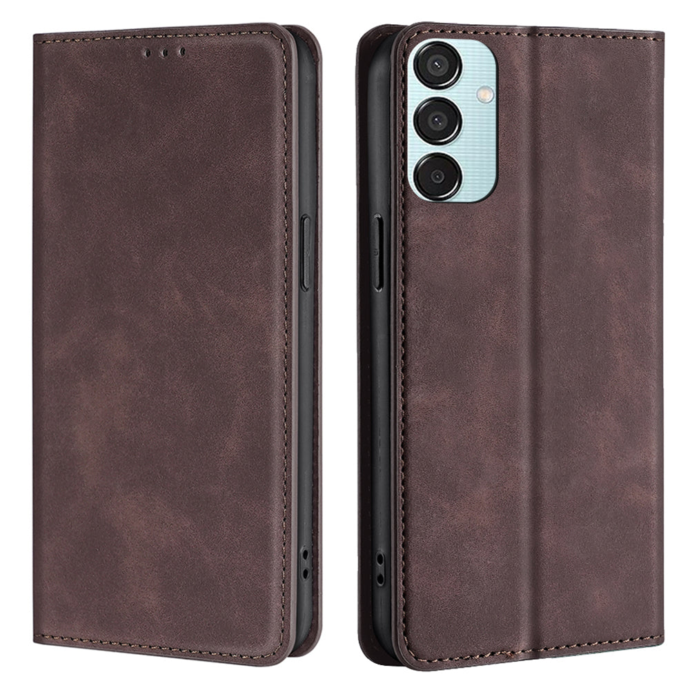 For Samsung Galaxy M15 5G Case Anti-drop Stand Card Holder PU Leather Phone Cover - Dark Brown