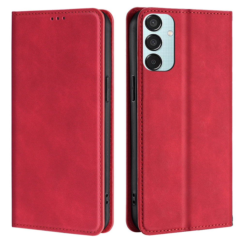 For Samsung Galaxy M15 5G Case Anti-drop Stand Card Holder PU Leather Phone Cover - Red