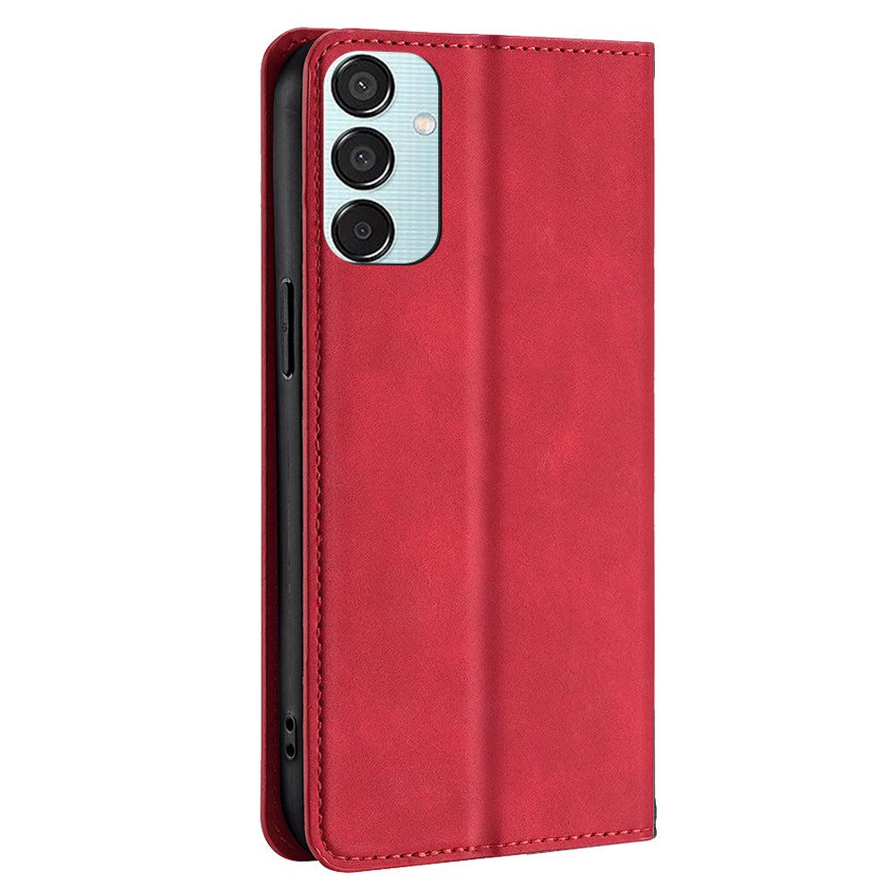 For Samsung Galaxy M15 5G Case Anti-drop Stand Card Holder PU Leather Phone Cover - Red
