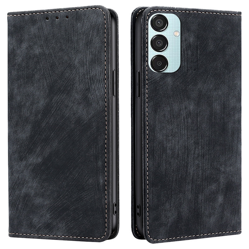 For Samsung Galaxy M15 5G Folio Flip Case RFID Blocking Card Holder Phone Cover - Black