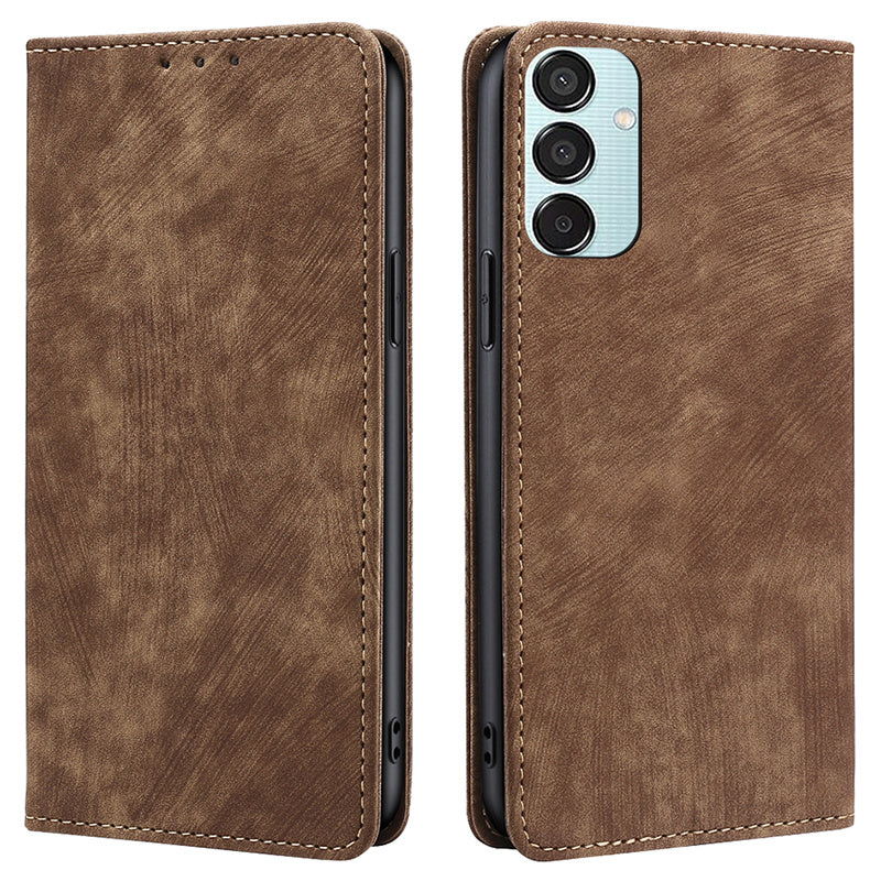 For Samsung Galaxy M15 5G Folio Flip Case RFID Blocking Card Holder Phone Cover - Brown