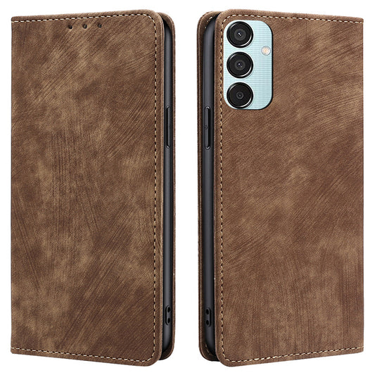 For Samsung Galaxy M15 5G Folio Flip Case RFID Blocking Card Holder Phone Cover - Brown