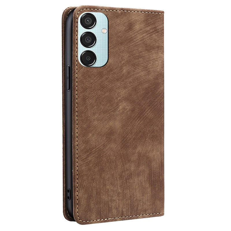 For Samsung Galaxy M15 5G Folio Flip Case RFID Blocking Card Holder Phone Cover - Brown