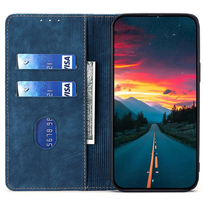 For Samsung Galaxy M15 5G Folio Flip Case RFID Blocking Card Holder Phone Cover - Blue