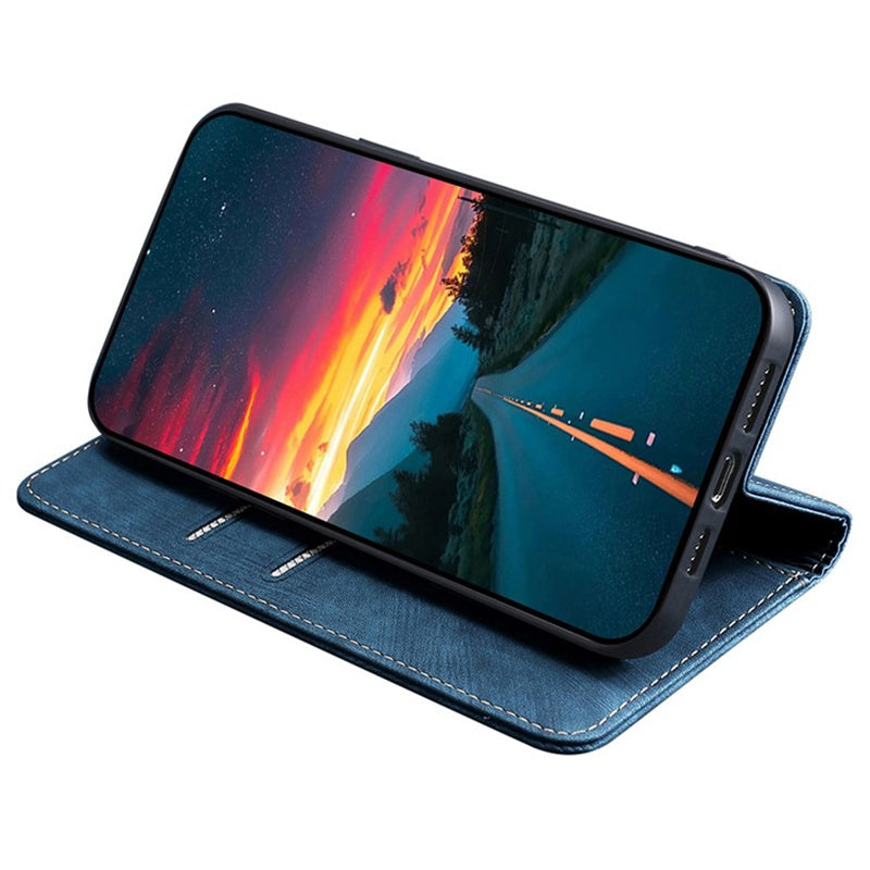 For Samsung Galaxy M15 5G Folio Flip Case RFID Blocking Card Holder Phone Cover - Blue