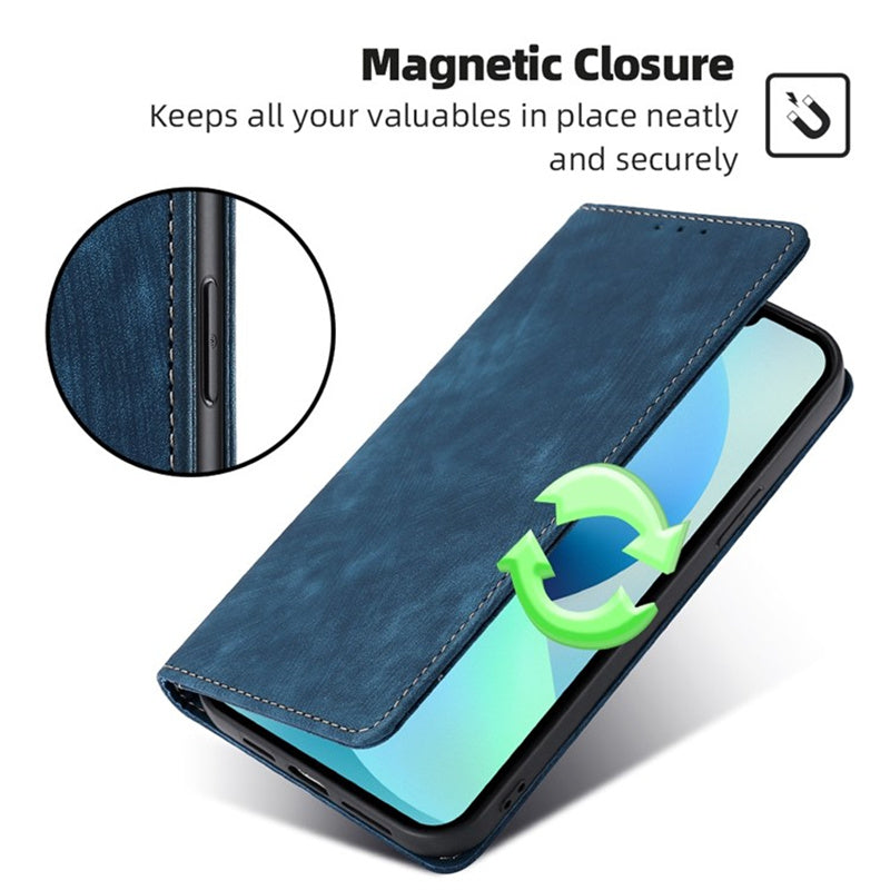 For Samsung Galaxy M15 5G Folio Flip Case RFID Blocking Card Holder Phone Cover - Blue