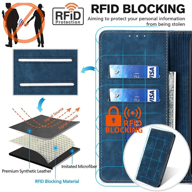 For Samsung Galaxy M15 5G Folio Flip Case RFID Blocking Card Holder Phone Cover - Blue