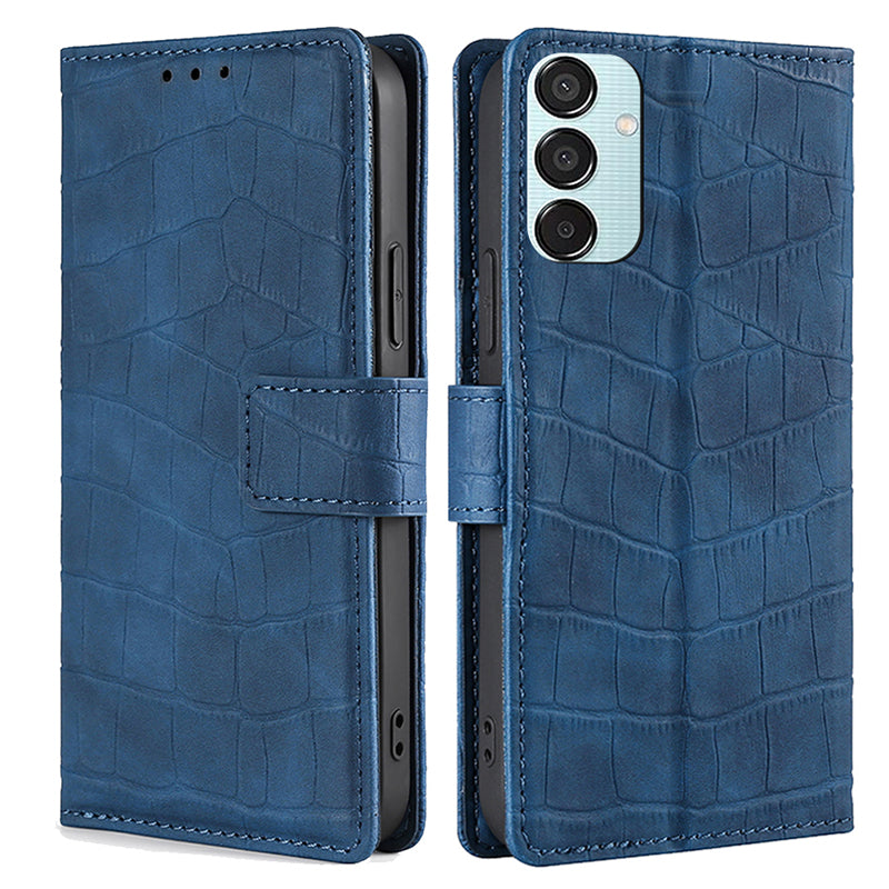 For Samsung Galaxy M15 5G Case Crocodile Texture Leather Wallet Phone Cover - Blue