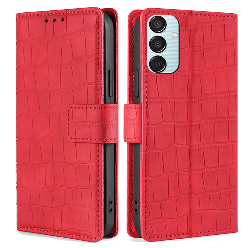 For Samsung Galaxy M15 5G Case Crocodile Texture Leather Wallet Phone Cover - Red