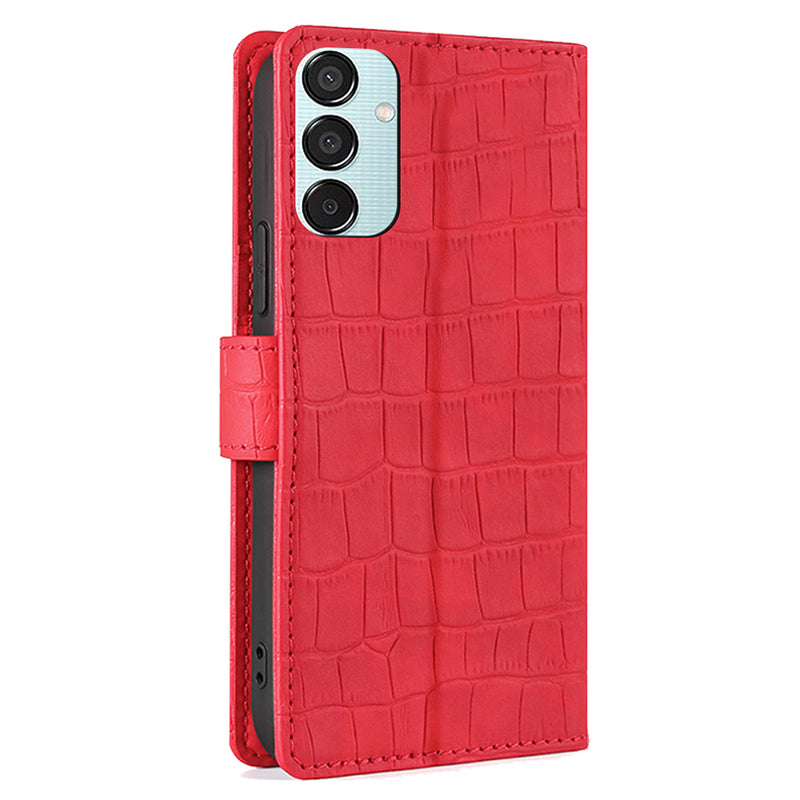 For Samsung Galaxy M15 5G Case Crocodile Texture Leather Wallet Phone Cover - Red