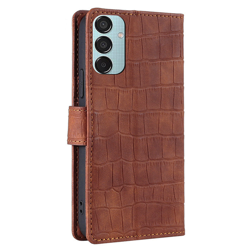 For Samsung Galaxy M15 5G Case Crocodile Texture Leather Wallet Phone Cover - Brown