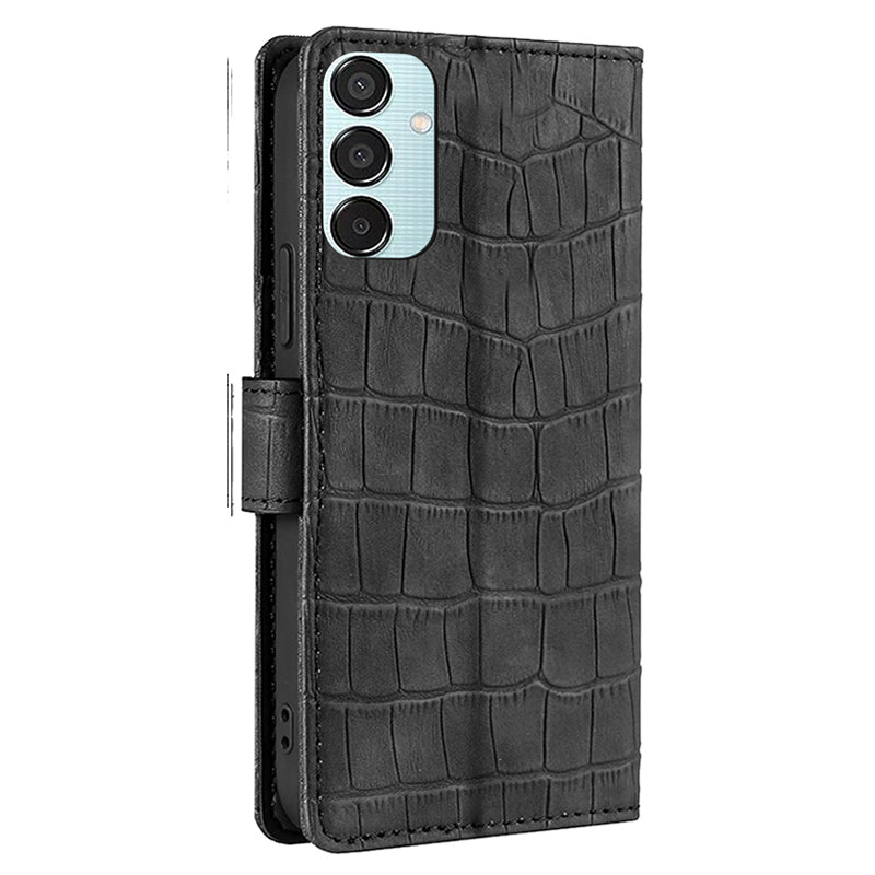 For Samsung Galaxy M15 5G Case Crocodile Texture Leather Wallet Phone Cover - Black