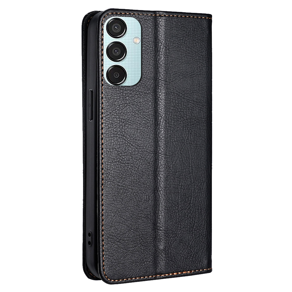 For Samsung Galaxy M15 5G Magnetic Closure Wallet Case Leather Phone Cover - Black