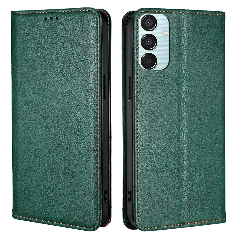 For Samsung Galaxy M15 5G Magnetic Closure Wallet Case Leather Phone Cover - Green