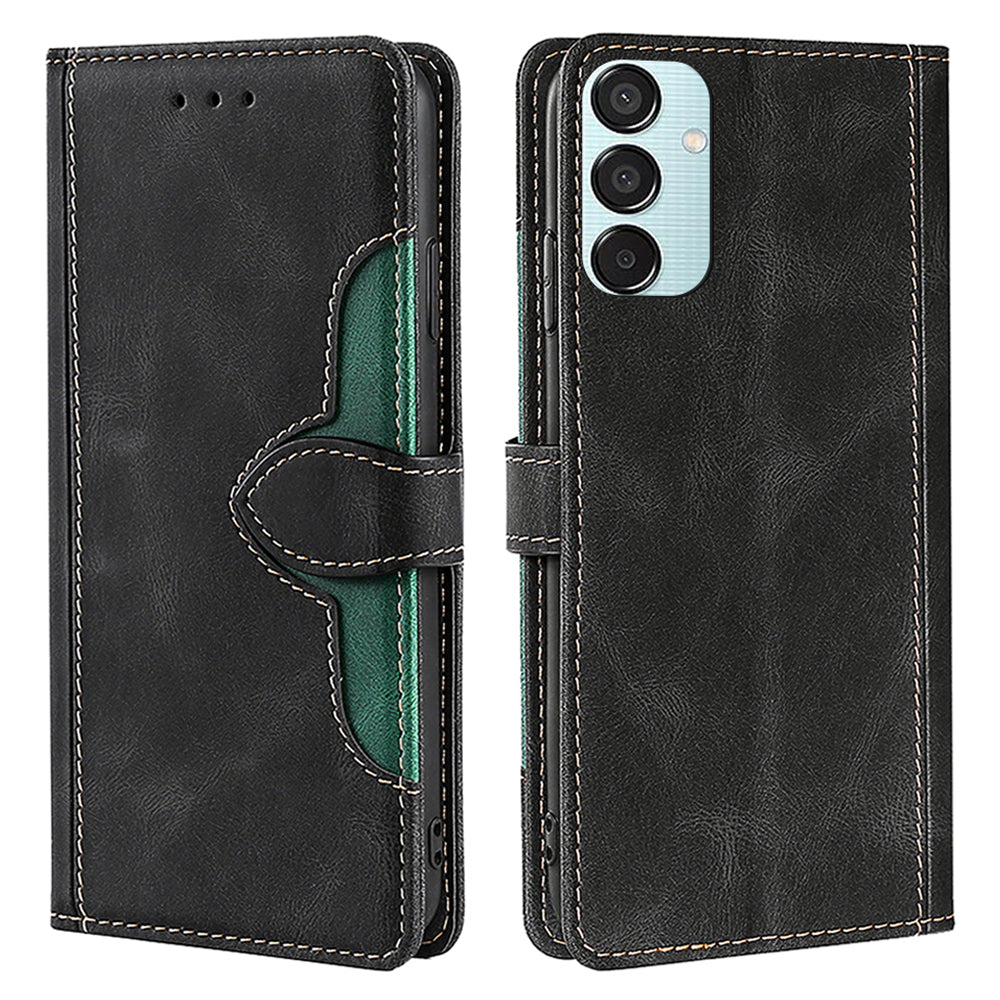 For Samsung Galaxy M15 5G Cover PU Leather Stand Wallet Shockproof Phone Case - Black