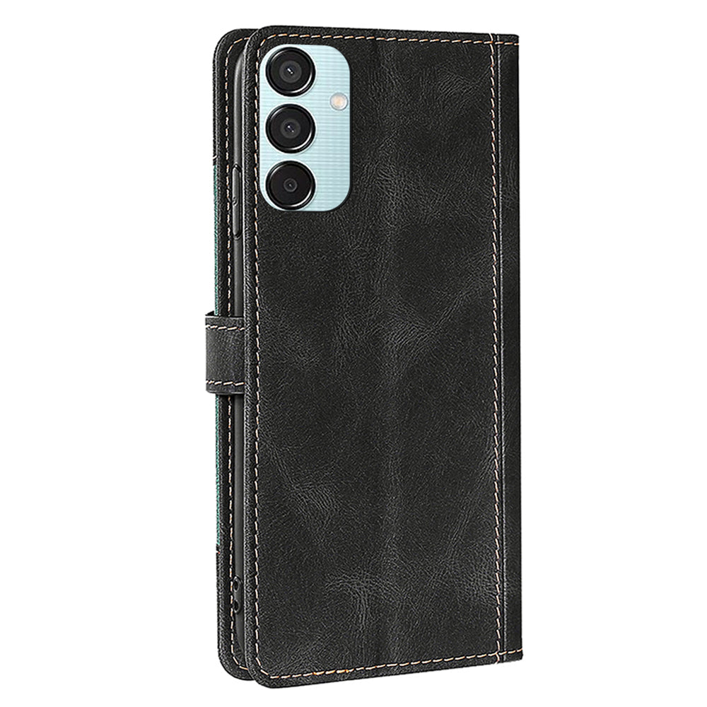 For Samsung Galaxy M15 5G Cover PU Leather Stand Wallet Shockproof Phone Case - Black