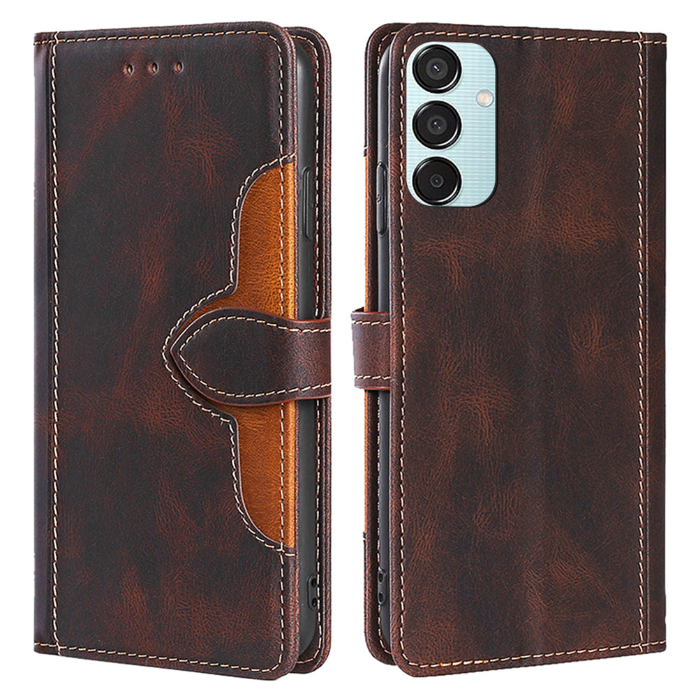 For Samsung Galaxy M15 5G Cover PU Leather Stand Wallet Shockproof Phone Case - Brown