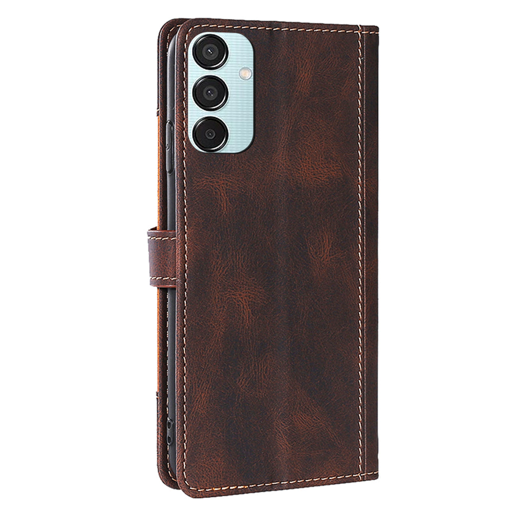 For Samsung Galaxy M15 5G Cover PU Leather Stand Wallet Shockproof Phone Case - Brown