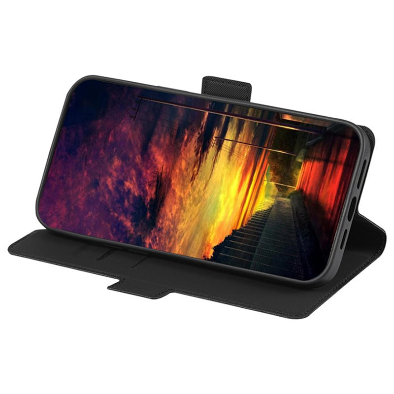 For Samsung Galaxy M15 5G Case PU Leather Phone Shell Twill Texture Card Slots Cover - Black