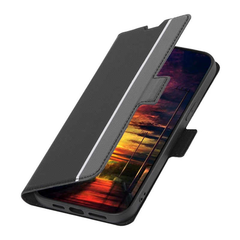 For Samsung Galaxy M15 5G Case PU Leather Phone Shell Twill Texture Card Slots Cover - Black