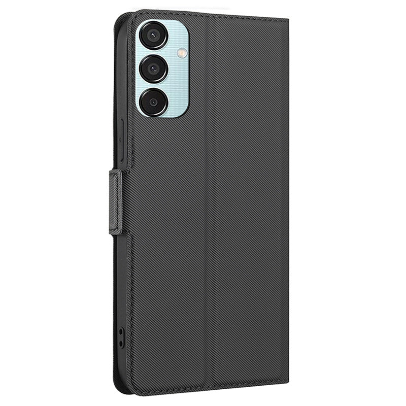 For Samsung Galaxy M15 5G Case PU Leather Phone Shell Twill Texture Card Slots Cover - Black