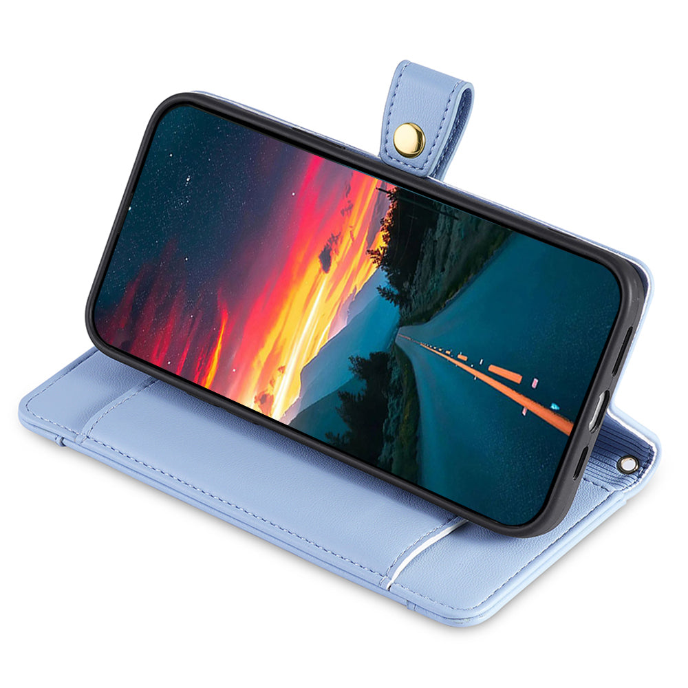 For Samsung Galaxy M15 5G Leather Case Wallet Zipper Phone Cover with 2 Straps - Blue