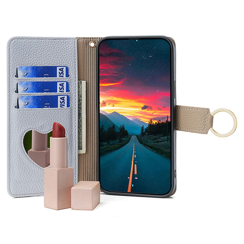 For Samsung Galaxy M15 5G Leather Case Zipper Wallet Crossbody Phone Cover with Mirror - Blue