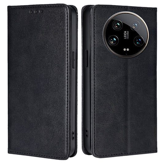 For Xiaomi 14 Ultra Case Calf Texture PU Leather Wallet Phone Cover - Black