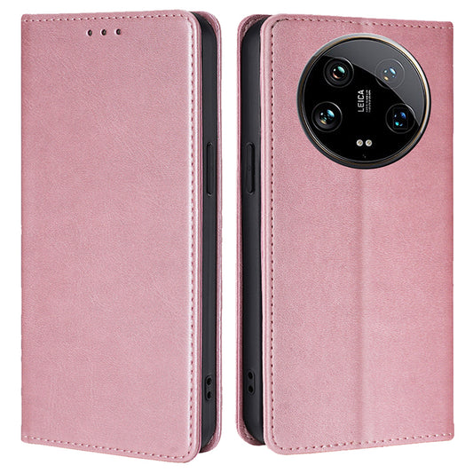 For Xiaomi 14 Ultra Case Calf Texture PU Leather Wallet Phone Cover - Rose Gold