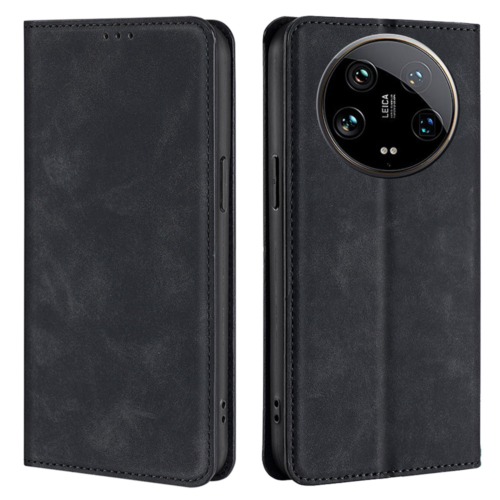 For Xiaomi 14 Ultra Case Skin Feeling PU Leather Phone Cover with Card Slots - Black