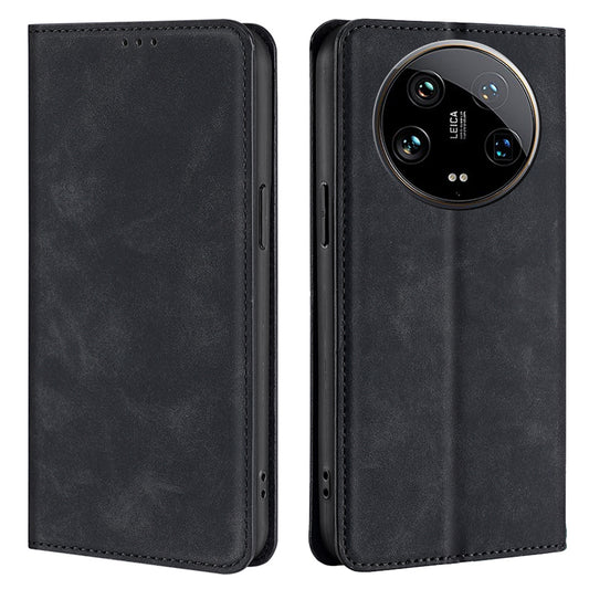 For Xiaomi 14 Ultra Case Skin Feeling PU Leather Phone Cover with Card Slots - Black
