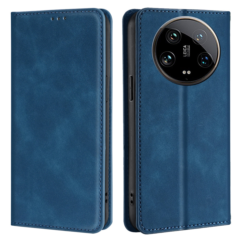 For Xiaomi 14 Ultra Case Skin Feeling PU Leather Phone Cover with Card Slots - Blue