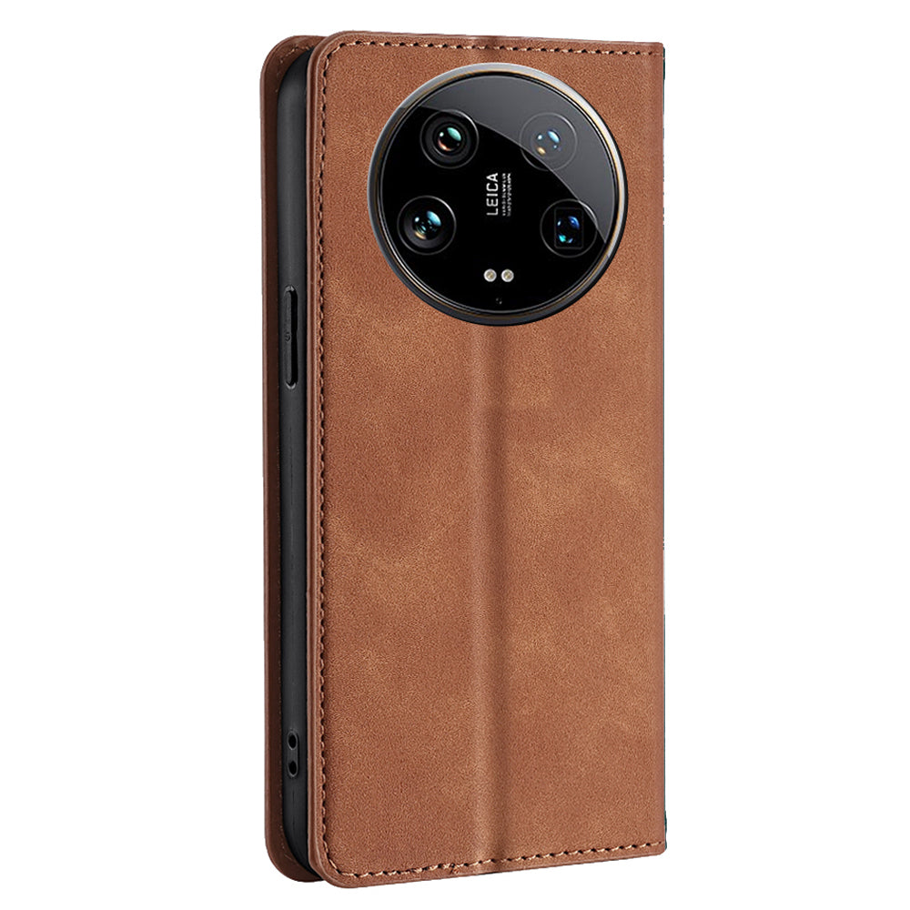 For Xiaomi 14 Ultra Case Skin Feeling PU Leather Phone Cover with Card Slots - Light Brown