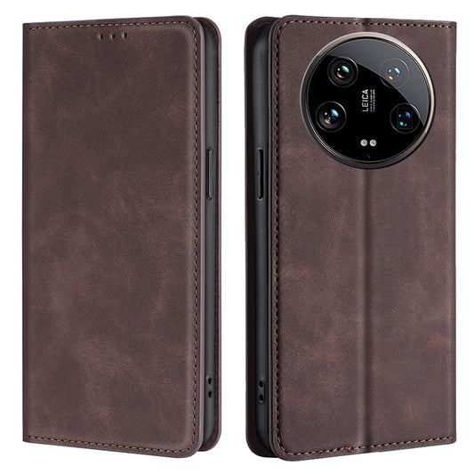 For Xiaomi 14 Ultra Case Skin Feeling PU Leather Phone Cover with Card Slots - Dark Brown