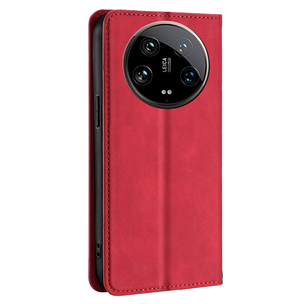 For Xiaomi 14 Ultra Case Skin Feeling PU Leather Phone Cover with Card Slots - Red