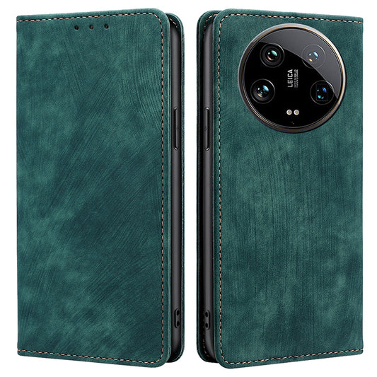 For Xiaomi 14 Ultra Case RFID Blocking PU Leather Wallet Flip Phone Cover - Green
