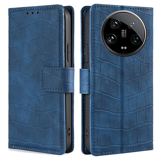 For Xiaomi 14 Ultra Leather Case Crocodile Texture Magnetic Phone Cover - Blue