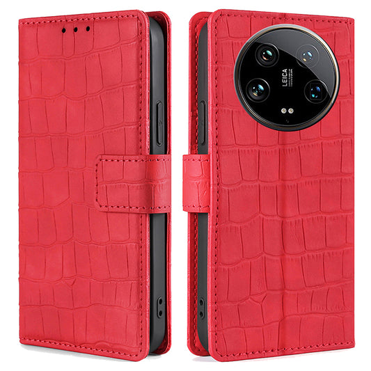 For Xiaomi 14 Ultra Leather Case Crocodile Texture Magnetic Phone Cover - Red