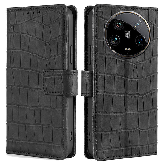 For Xiaomi 14 Ultra Leather Case Crocodile Texture Magnetic Phone Cover - Black