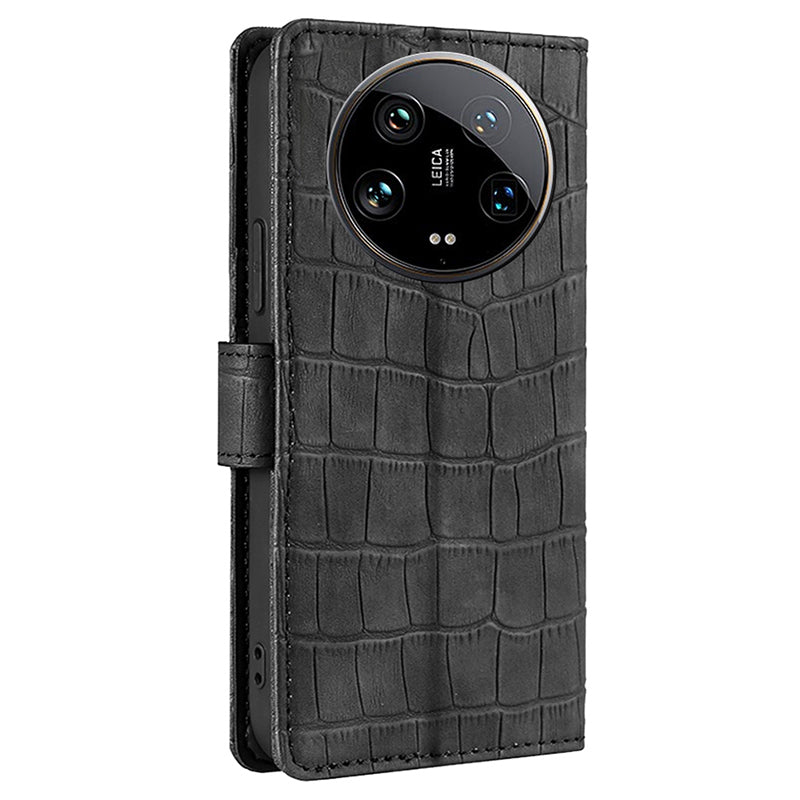 For Xiaomi 14 Ultra Leather Case Crocodile Texture Magnetic Phone Cover - Black