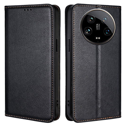 For Xiaomi 14 Ultra Case PU Leather Wallet Cover Magnetic Closing Phone Shell - Black