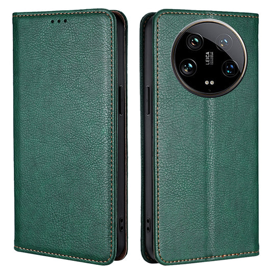 For Xiaomi 14 Ultra Case PU Leather Wallet Cover Magnetic Closing Phone Shell - Green