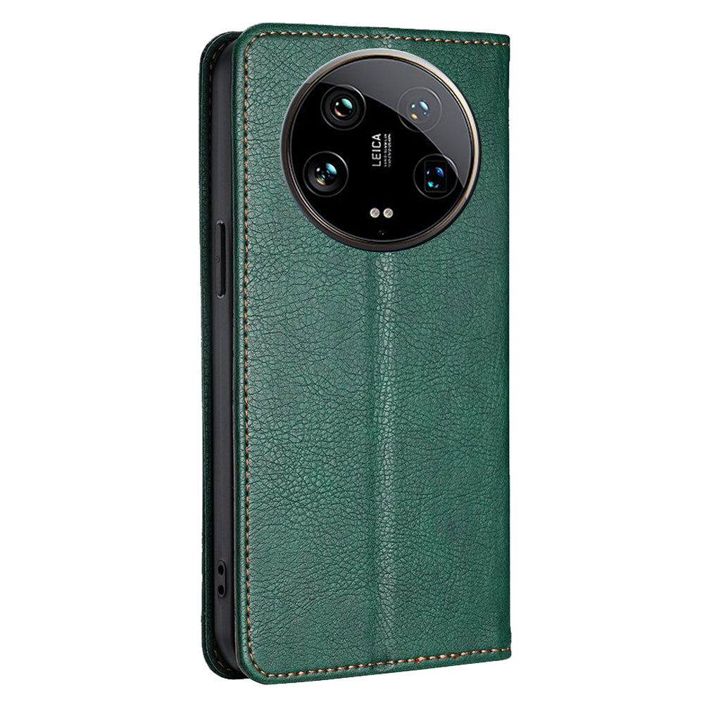 For Xiaomi 14 Ultra Case PU Leather Wallet Cover Magnetic Closing Phone Shell - Green