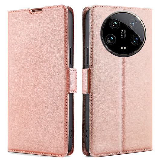 For Xiaomi 14 Ultra Case PU Leather Cover Side Magnetic Clasp Design - Rose Gold