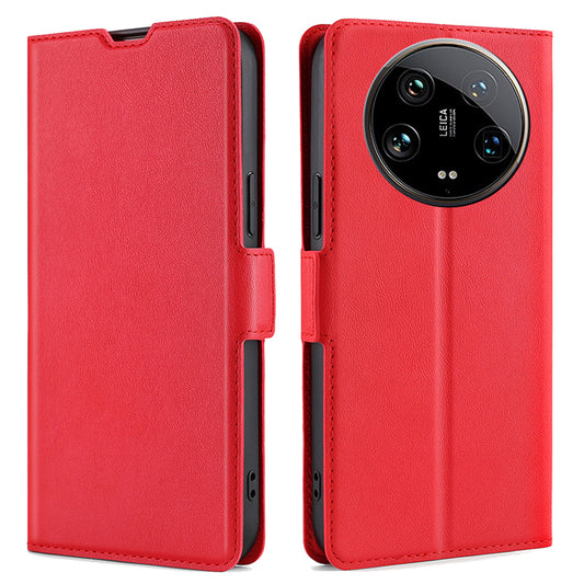 For Xiaomi 14 Ultra Case PU Leather Cover Side Magnetic Clasp Design - Red