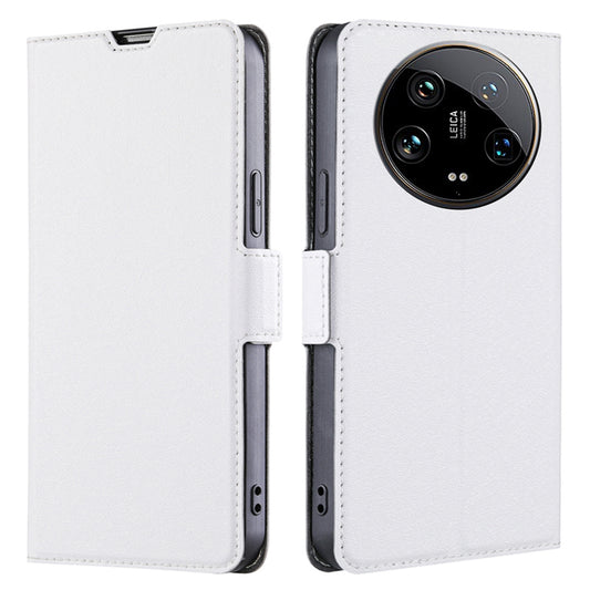 For Xiaomi 14 Ultra Case PU Leather Cover Side Magnetic Clasp Design - White