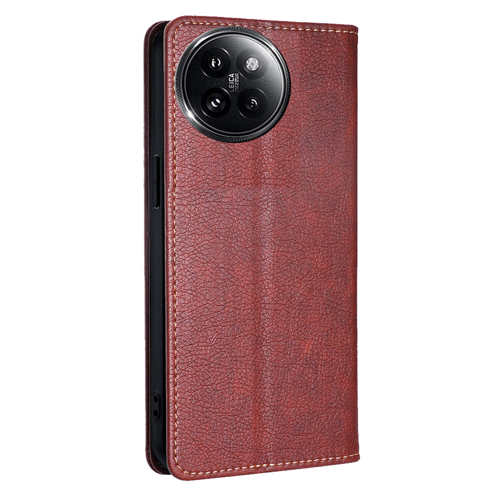 For Xiaomi Civi 4 Pro 5G Case PU Leather Magnetic Closing Wallet Phone Cover - Brown